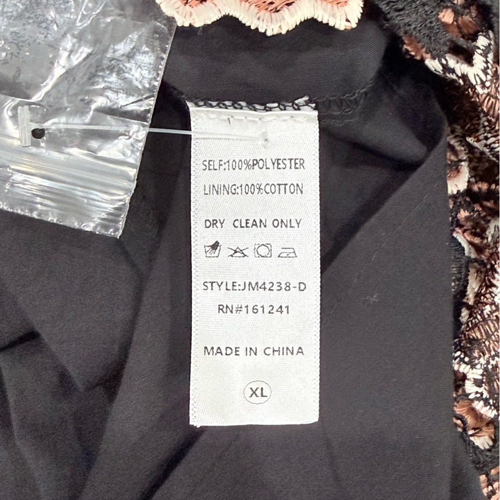 J.Marie Women's Black Cream Floral Talia Lace Mandarin Collar Caftan Dress NWT - Picture 12 of 14